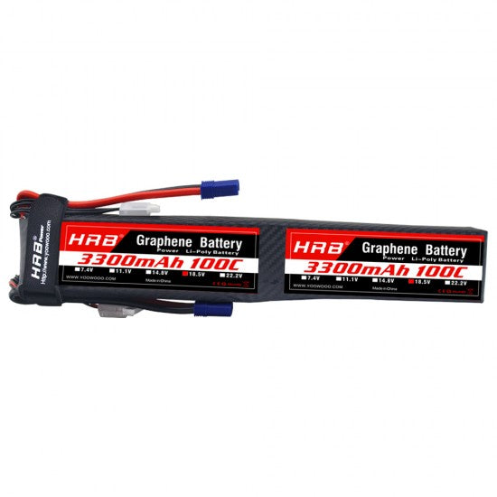 HRB Graphene 10S 3300mAh 37V 100C LiPo battery pack, main label view with EC5 leads