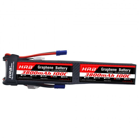 HRB Graphene 10S 3800mAh 37V 100C LiPo battery pack with EC5 connector, front label view