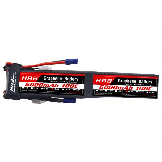HRB Graphene 10S 6000mAh 37V 100C LiPo battery pack with strap, label side and power leads