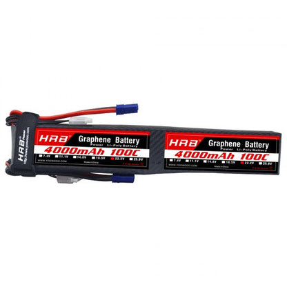 HRB Graphene 12S 4000mAh 44.4V 100C LiPo battery pack with label and leads