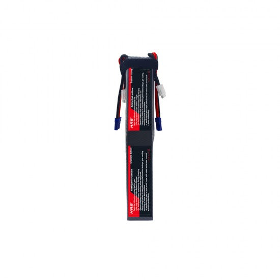 Top view of HRB Graphene 12S 5000mAh LiPo battery showing wiring harness and strap