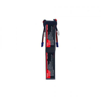 Top view of HRB Graphene 12S 5000mAh LiPo battery showing wiring harness and strap