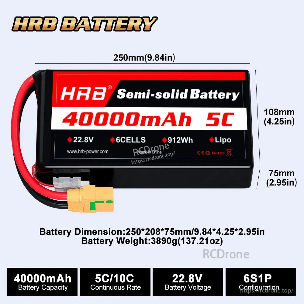 HRB 40000mAh 5C 6S 22.8V Semi-solid battery Customizable