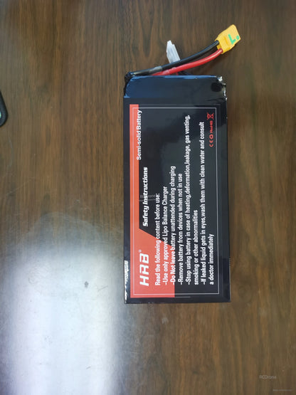 Back label showing HRB safety instructions and warnings on semi-solid battery pack