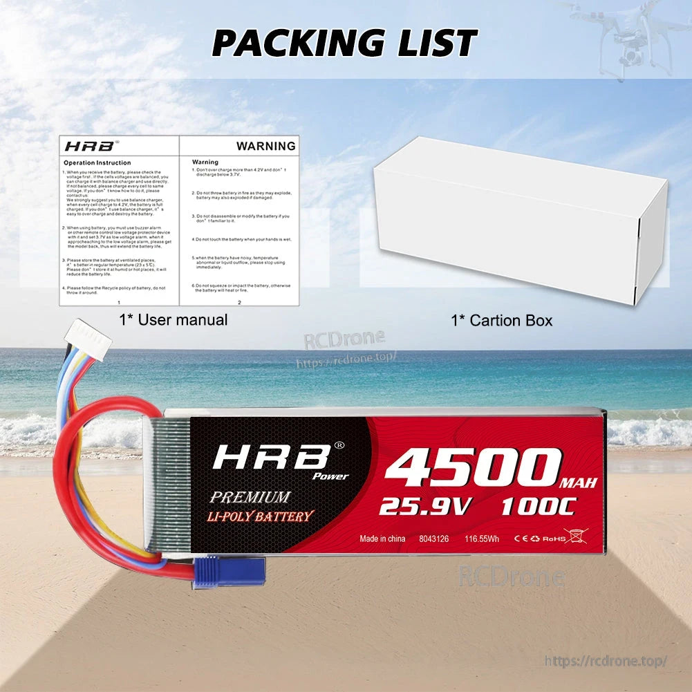 HRB 4500mAh 7S 25.9V 100C LiPo Battery (EC5/XT90/XT60) for RC Helicopter Airplane Boat
