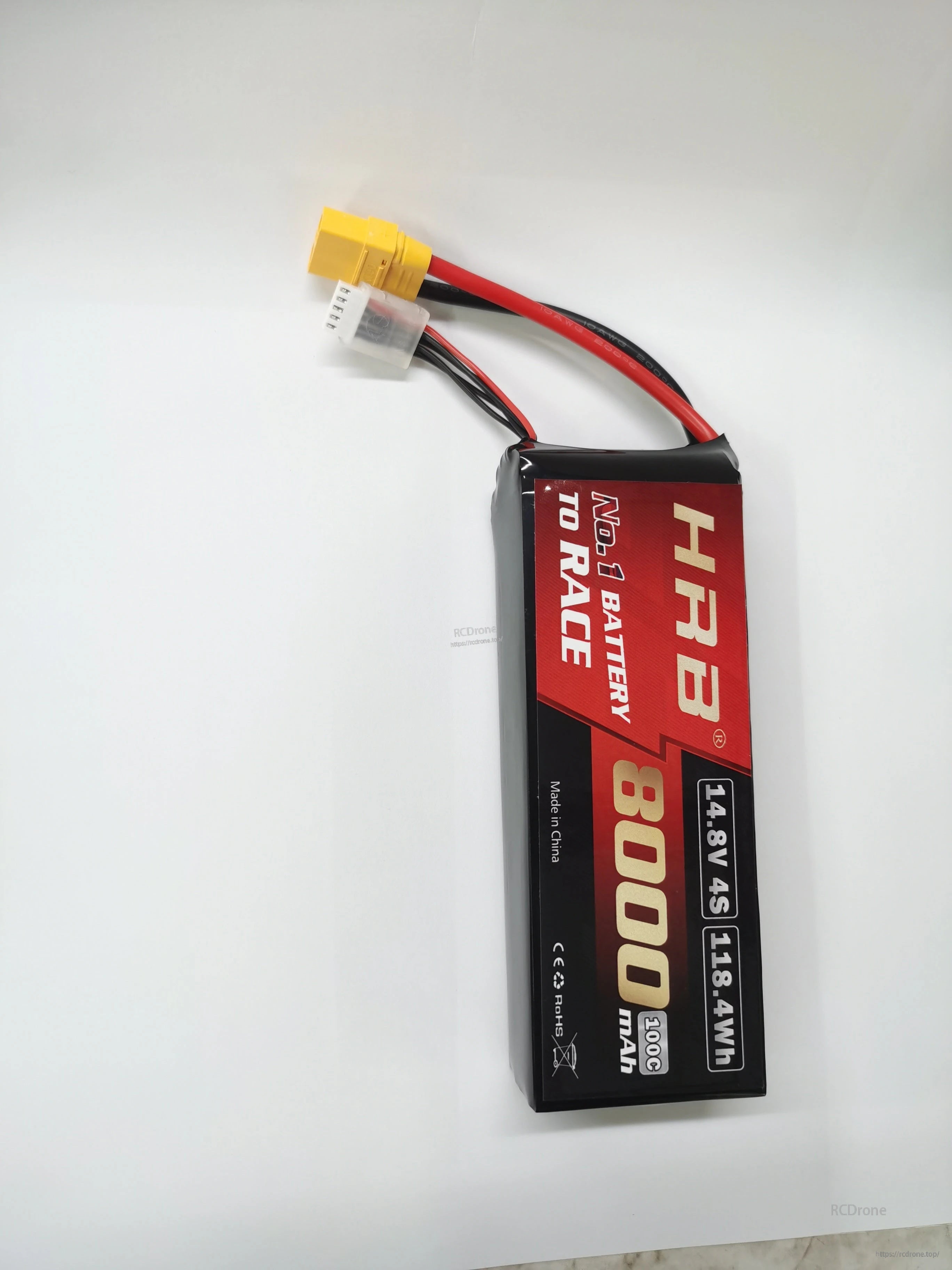 HRB 4S 14.8V 8000mAh 100C LiPo battery pack with main plug and JST-XH balance lead