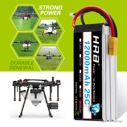 Application graphic showing LiPo battery powering multi-rotor drones, with drone photos and battery side view