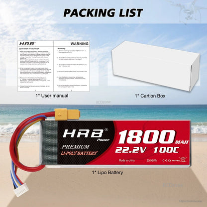 Packing list showing LiPo battery, user manual and carton box included