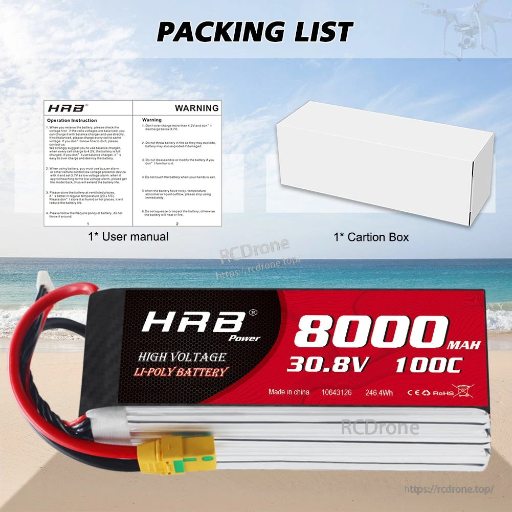 HRB 8S 30.8V 8000mAh 100C HV lipo Battery