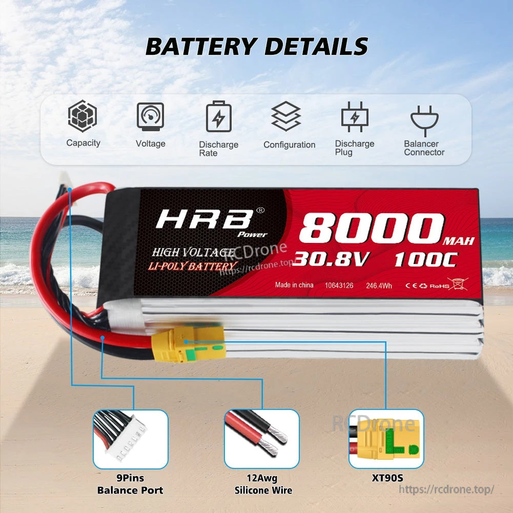 HRB 8S 30.8V 8000mAh 100C HV lipo Battery
