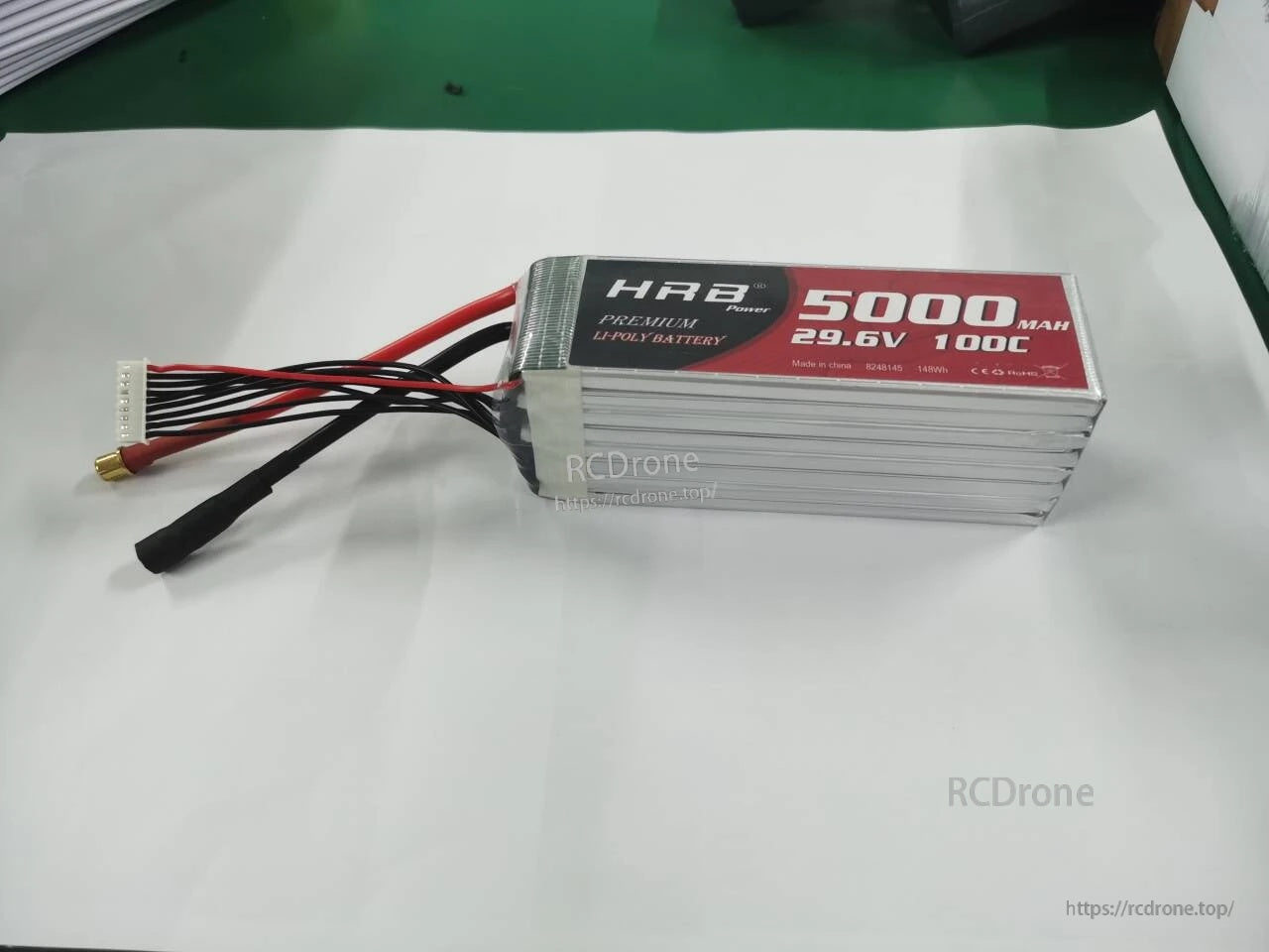 Label view of HRB 8S 5000mAh 29.6V 100C LiPo Battery, showing capacity, voltage and discharge rating