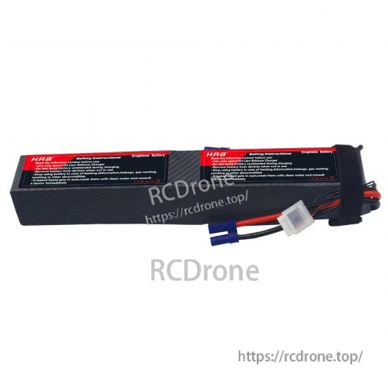Connector end view showing blue EC5-style plug and white JST-XH balance lead on 10S LiPo battery