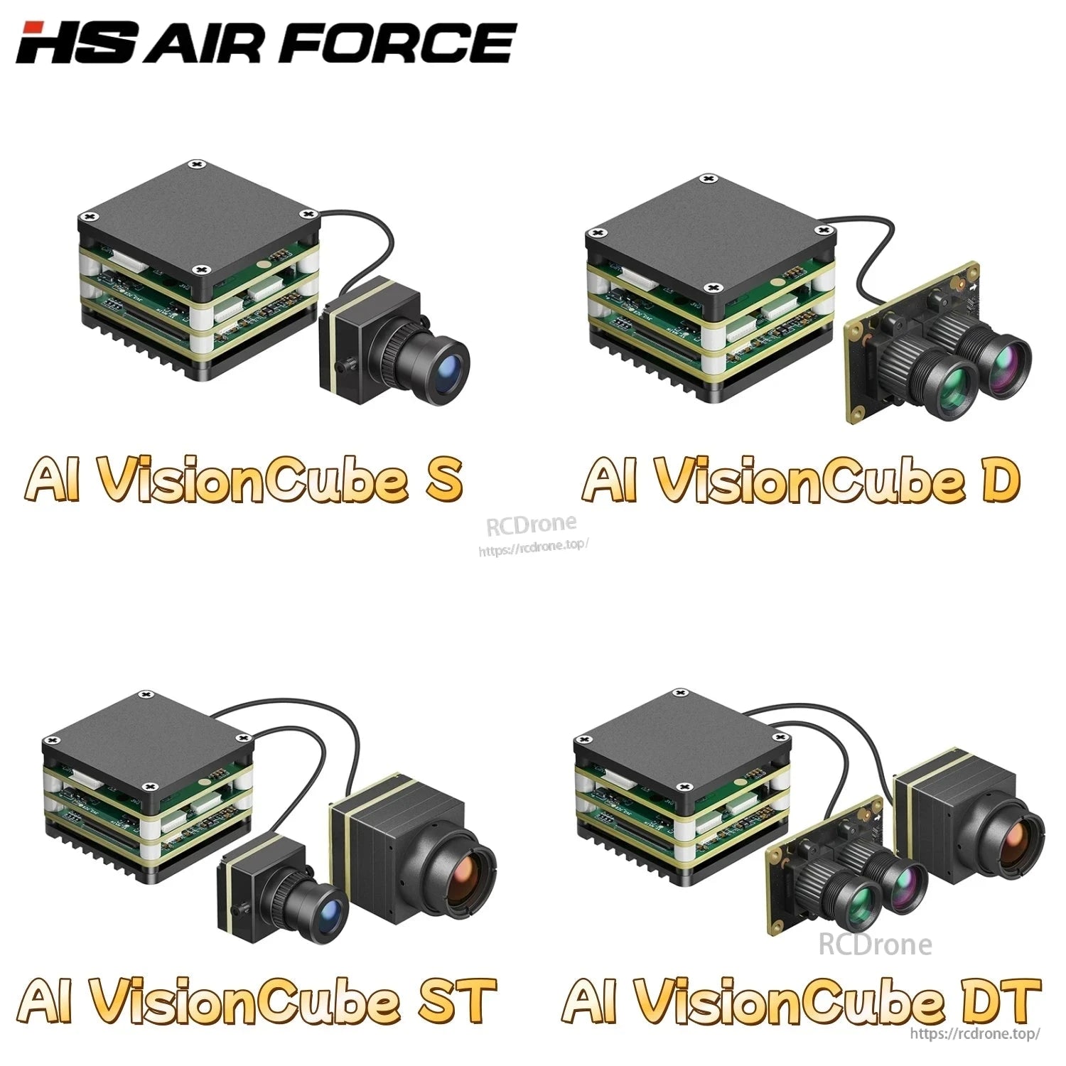 HS Airforce AI VisionCube Kit FPV AI Camera, HS Air Force AI VisionCube FPV cameras feature object recognition, PiP, CRSF, and support Betaflight, APM, and PX4 for advanced drone flight control.