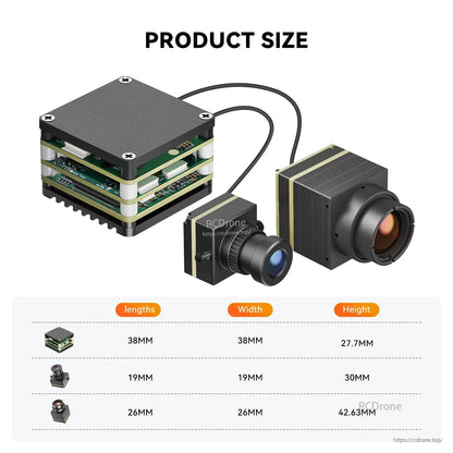 HS Airforce AI VisionCube Kit FPV AI Camera, HS Airforce AI VisionCube Kit: FPV camera with 1.2km recognition, PiP, CRSF, compatible with Betaflight/APM/PX4; compact design, detailed dimensions provided.
