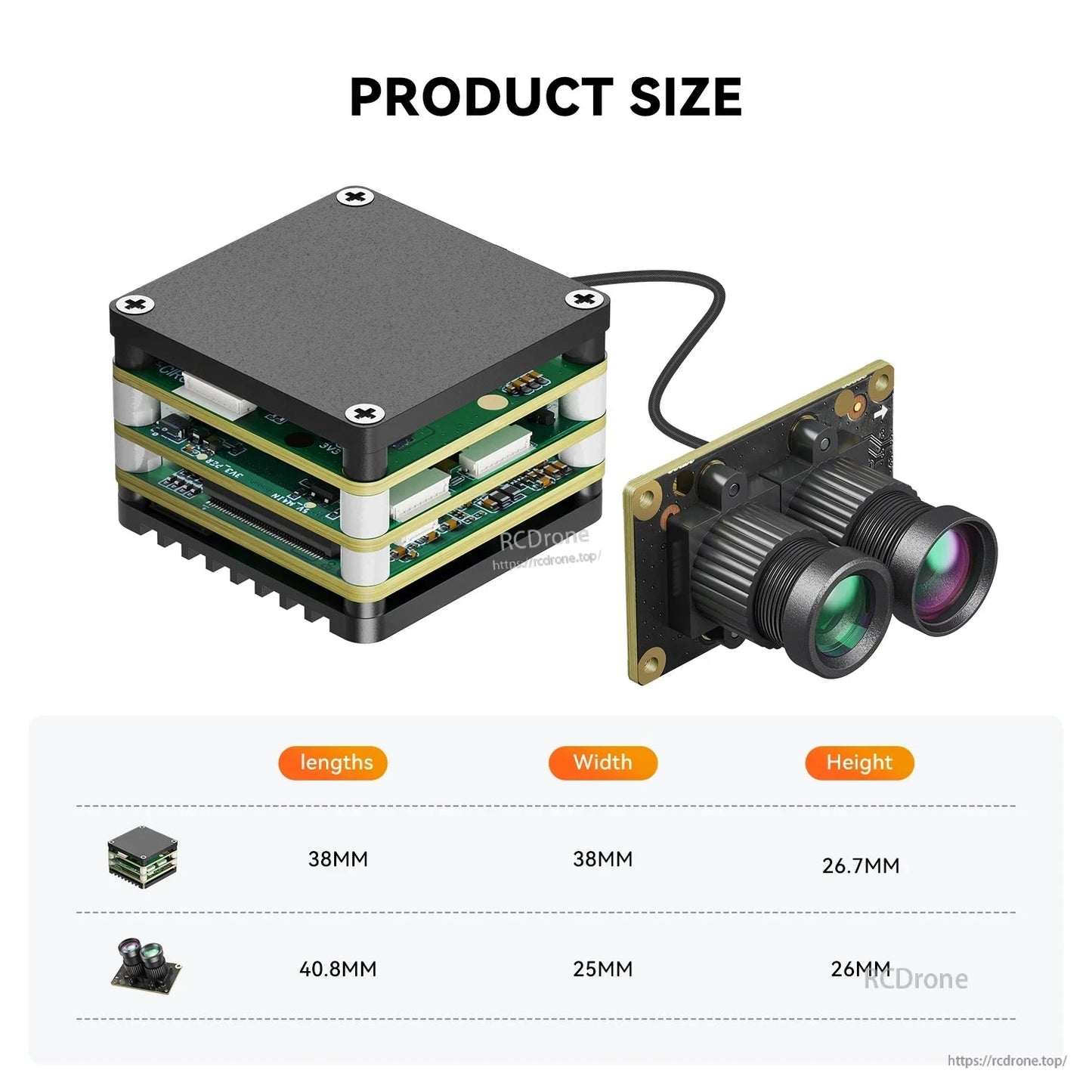 HS Airforce AI VisionCube Kit FPV AI Camera, HS Airforce AI VisionCube Kit: FPV camera with 1.2km recognition, PiP, CRSF, compatible with Betaflight/APM/PX4; compact design, detailed dimensions provided.