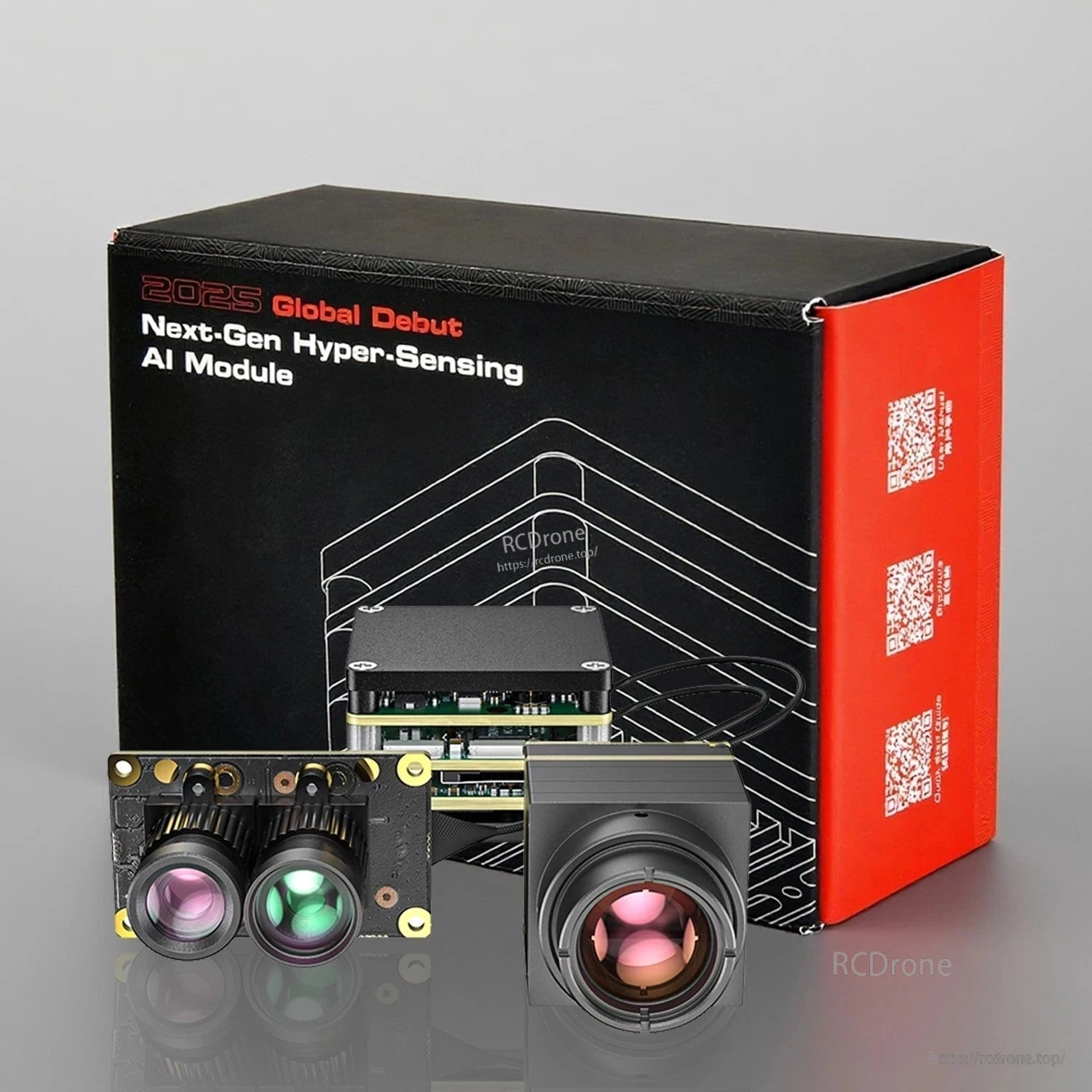 HS Airforce AI VisionCube Kit FPV AI Camera, 2025 global debut of next-gen AI module featuring hyper-sensing technology with dual and single lens cameras for advanced imaging and intelligent recognition.
