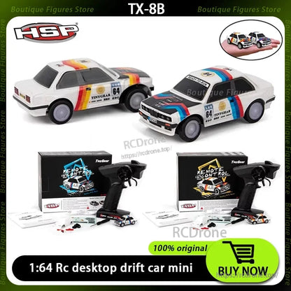 HSP TinyGear TX-8B 1/64 Rc Car, HSP TinyGear TX-8B is a 1:64 mini RC drift car with 2.4GHz control, LED lights, Type-C charging, 35-minute runtime, under 20m range, includes remote—ideal for desktop racing.