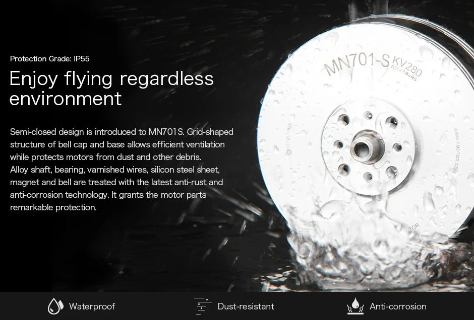 2Pcs/Set T-motor MN701-S KV135 KV280 Brushless Motor IP55 9.4KG+ Thrust For Multirotor Quadcopter UAV Aircraft RC Drone 9 2Pcs/Set T-motor, grid-shaped structure of bell cap and base allows efficient ventilation while protects motors from dust