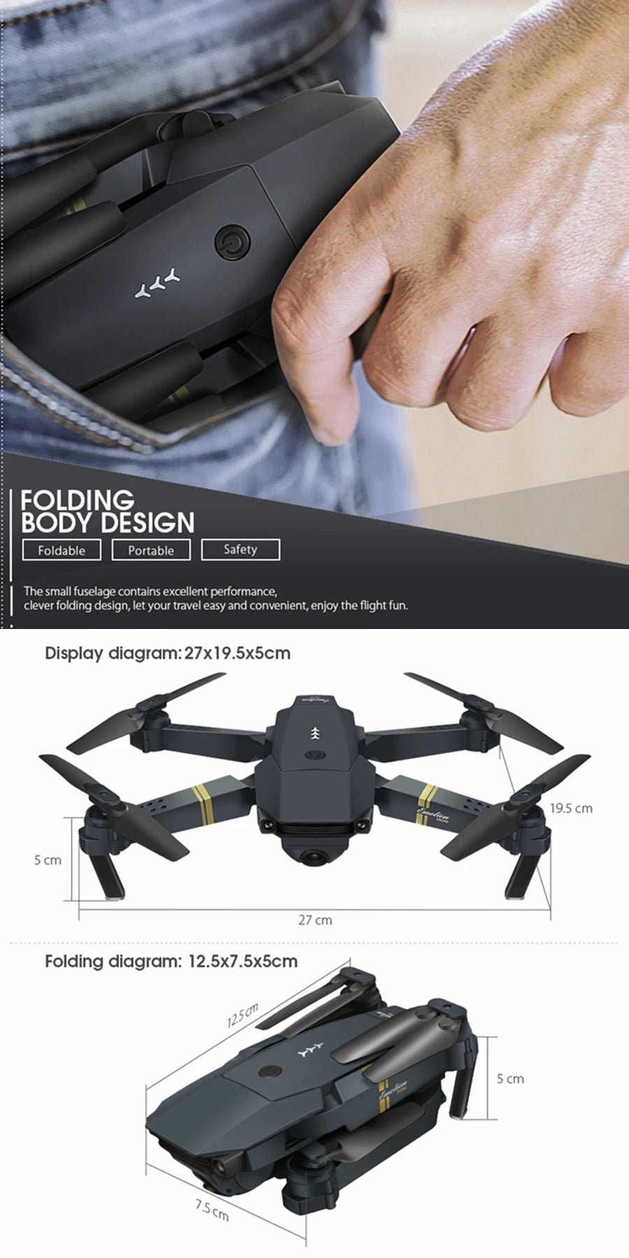Eachine E58 Drone - Wide Angle HD 1080P/720P/480P Camera WIFI FPV Hight Hold Mode Foldable Arm RC Quadcopter Drone X Pro RTF Dron 22 Eachine E58 Drone, folding body design foldable portable safety the small fuselage contains excellent performance