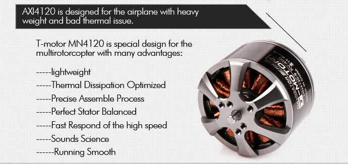 T-Motor, AX4120 is designed for the airplane with heavy weight and bad thermal issue T-motor