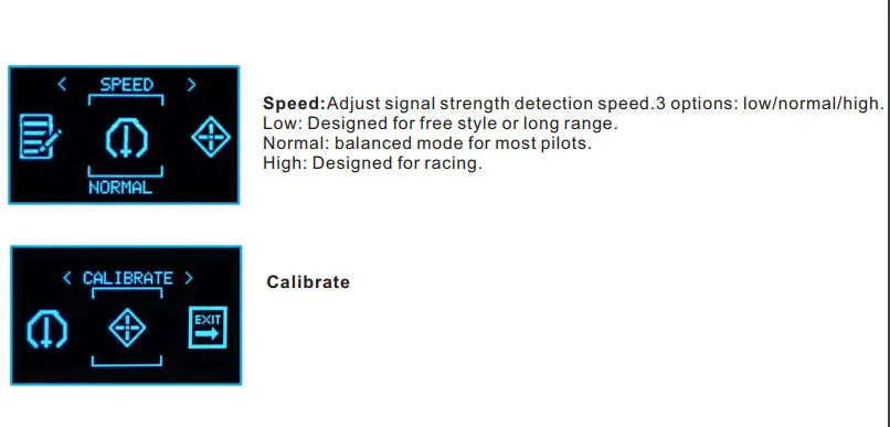 AKK diversity Receiver, SPEED Speed:Adjust signal strength detection speed.3 options: lowlnormal