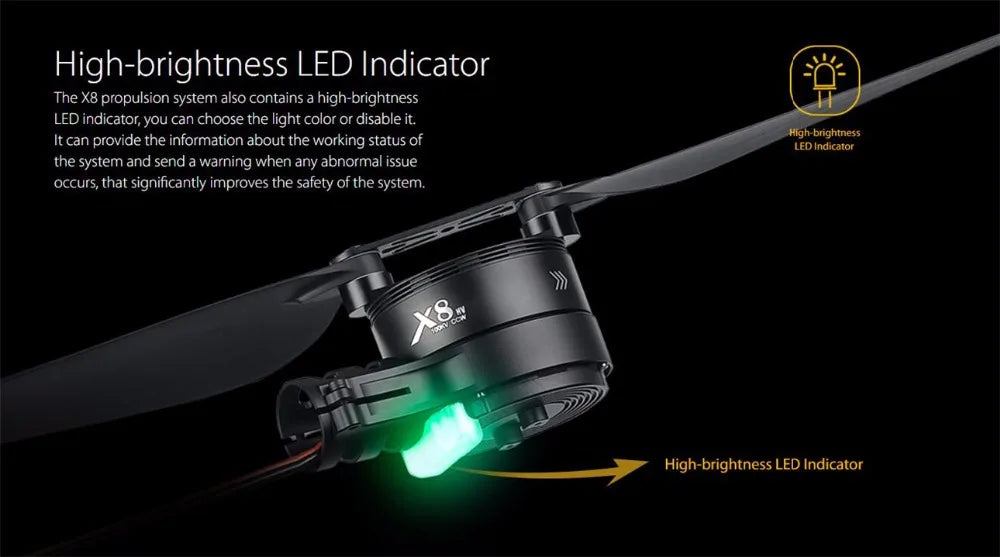 hobbywing  X8 Power System, the X8 propulsion system also contains a high-brightness LED indicator