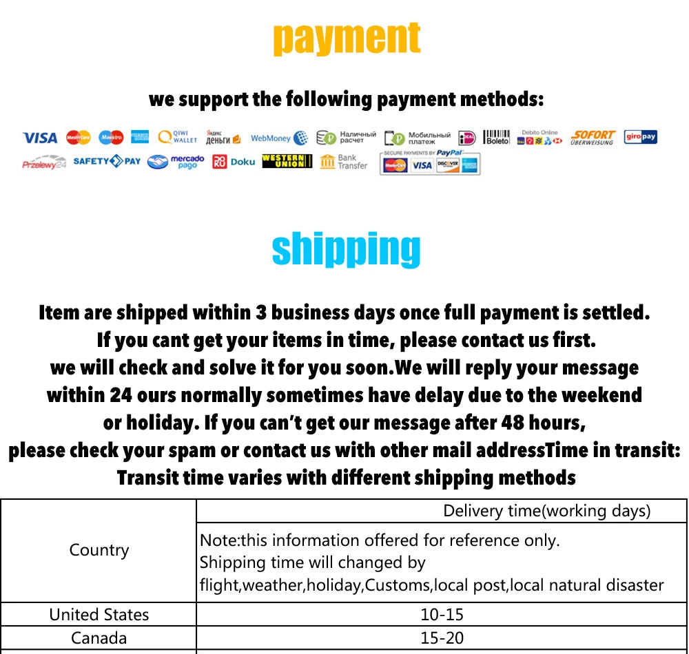 if you can't get your items in time, please contact us first: we will