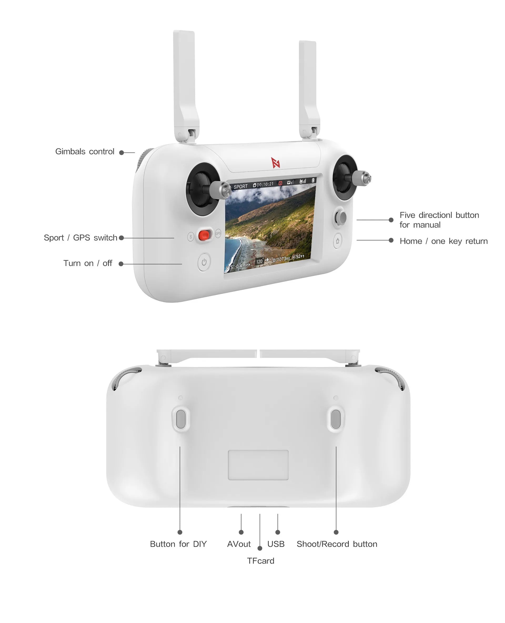 Xiaomi FIMI A3 Drone, Gimbals control 000.10.21 Qill Eul Five directionl button for manual