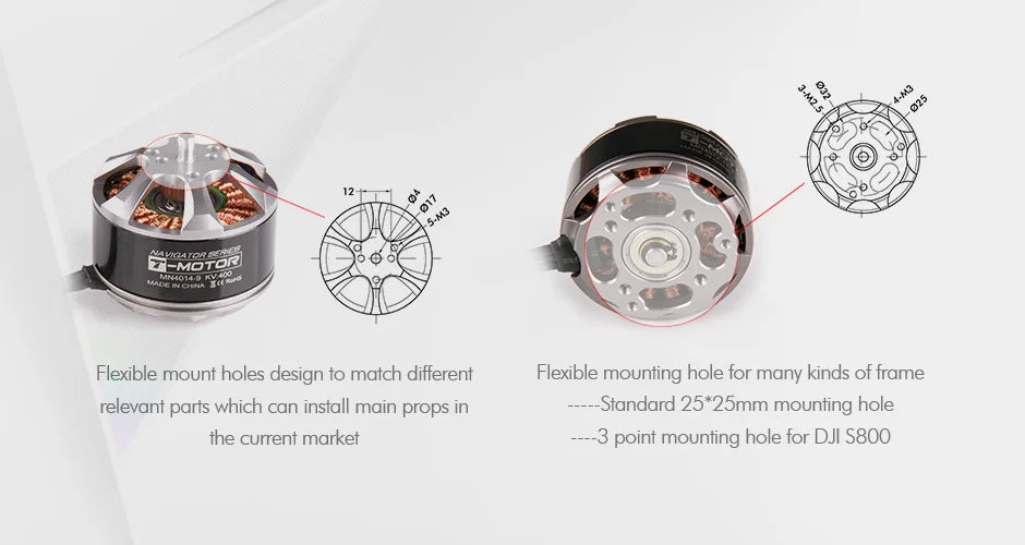 T-motor, aen Hhanatt FEh Flexible mount holes design to match different Flexible mounting