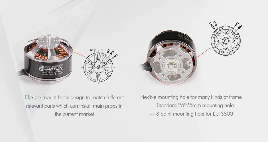 T-motor MN4014 KV330 KV400 Outrunner Brushless Motor High Performance Max Thrust 2.6KG for hexacopter/Multi-copter 11 T-motor, aen Hhanatt FEh Flexible mount holes design to match different Flexible mounting