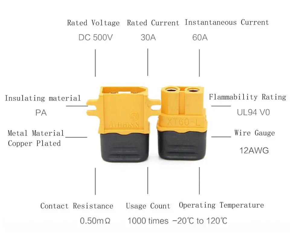 FPV Drone Connector, Rated Current Instantaneous Current DC 500v 30A 60A Insulating material Flamm