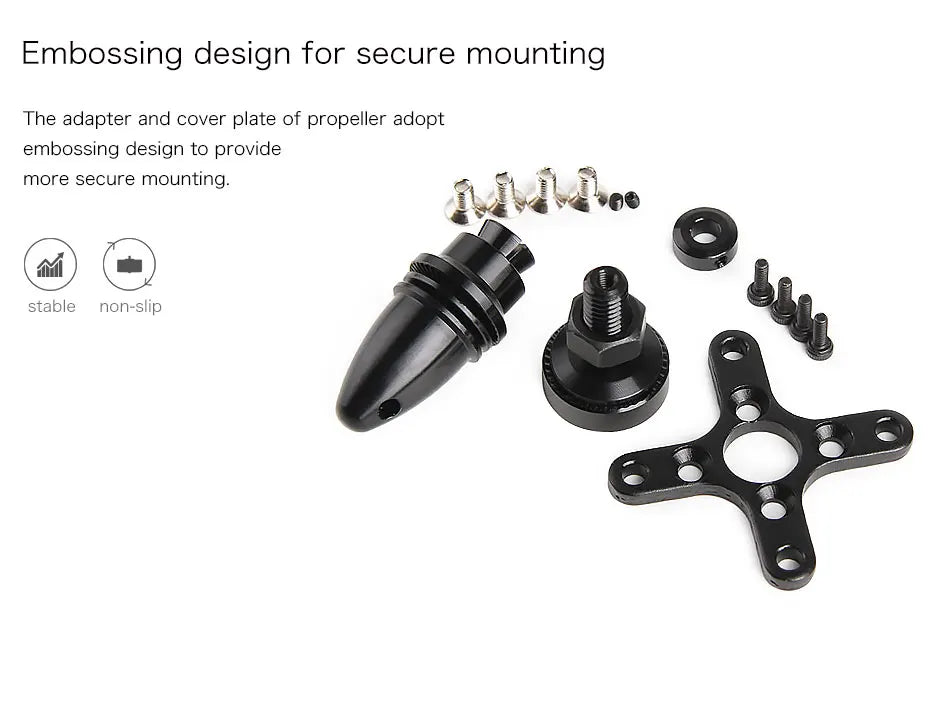 T-MOTOR AT2312 Long Shaft KV1150 1400KV brushless motor Max Thrust 1.3KG for fixed wing rc drone 14 T-MOTOR, propeller adapter and cover plate adopt embossing design for secure mounting .