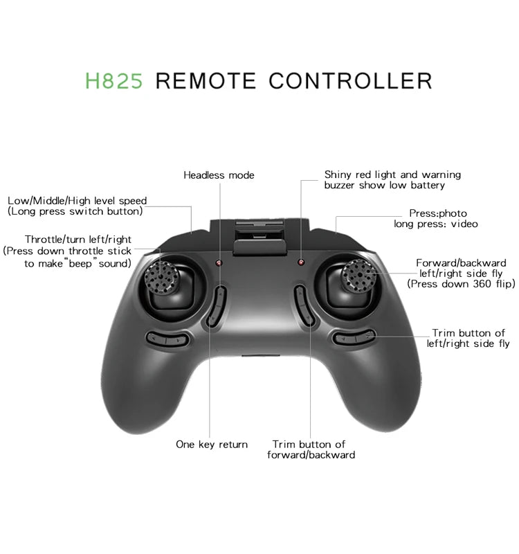 Flytec H825 Drone - 5.8GHz Wifi High Speed FPV Racing RC Quadcopter Drone 12 Flytec H825 Drone, H825 REMOTE CONTROLLER Headless mode Shiny red light and warning