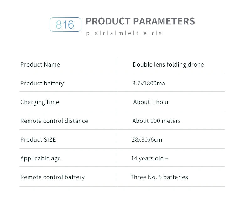 Visuo XS816 RC Drone, double lens folding drone product battery 3.tvl800ma charging