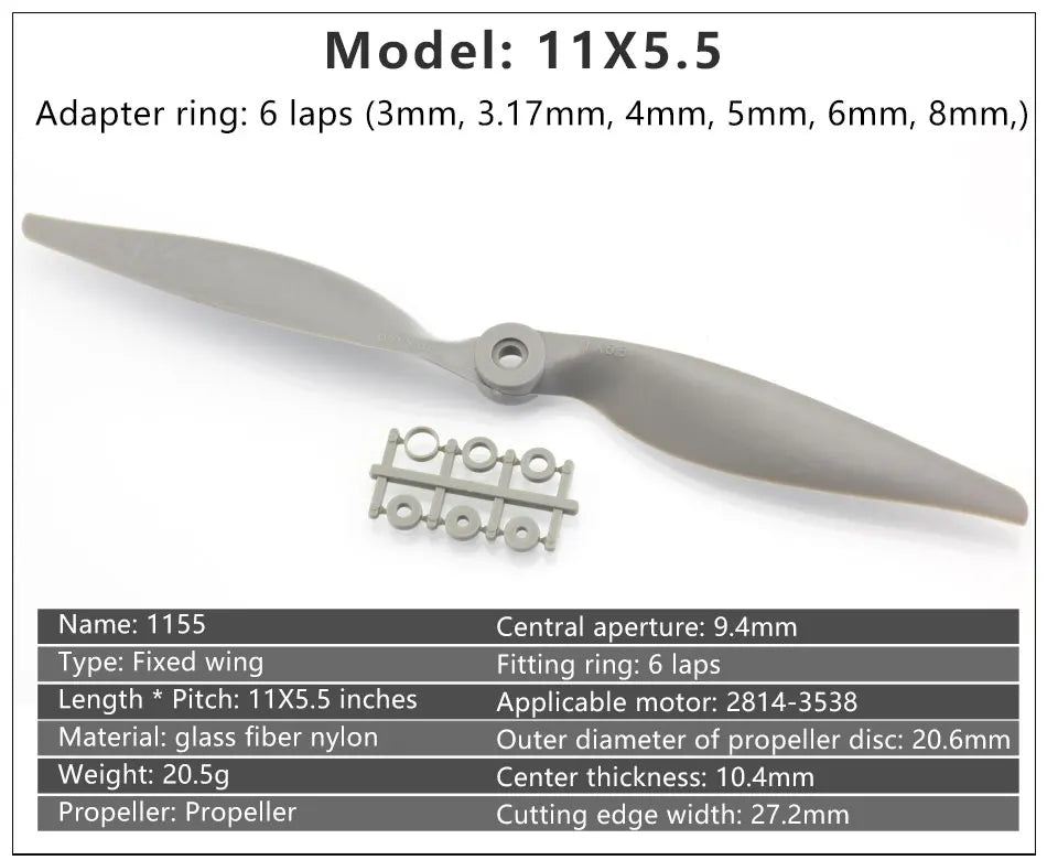 2/4PCS Gemfan Apc Nylon Propeller, 11X5.5 Adapter 6 laps (3mm, 3.17mm, 4mm;