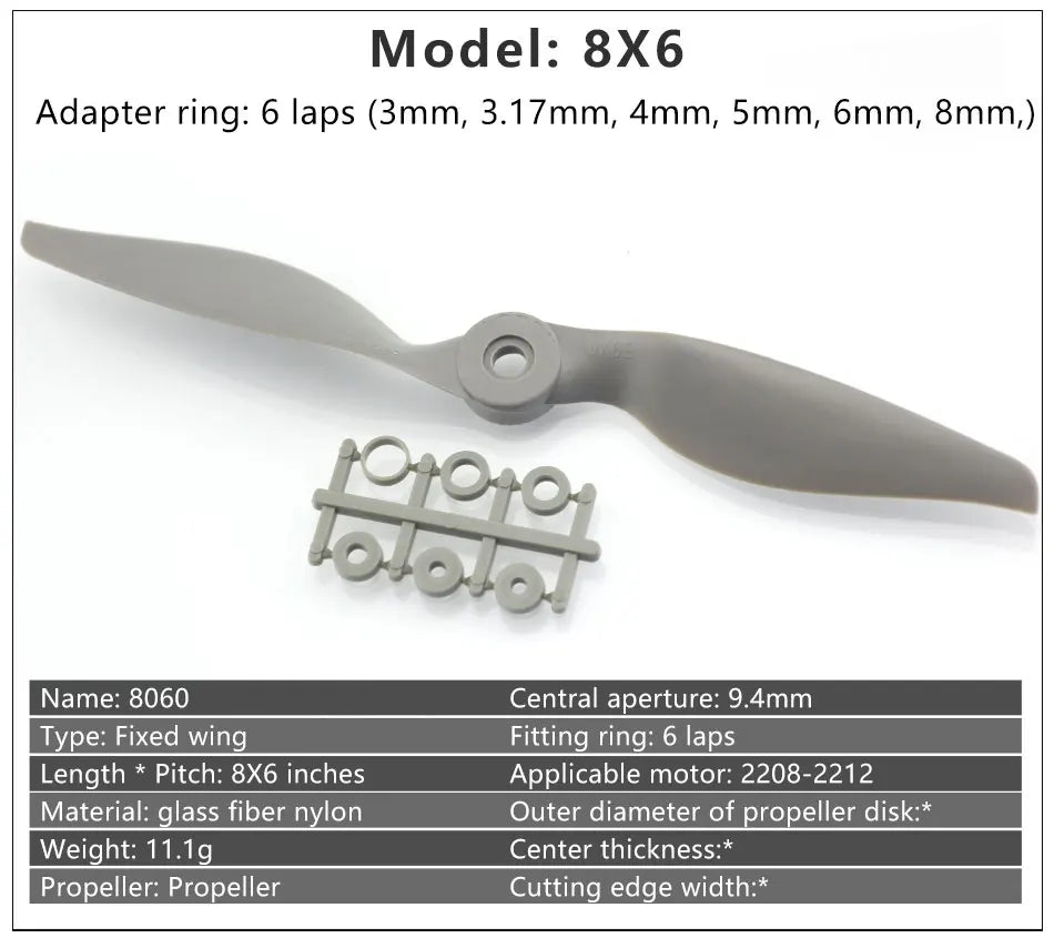 2/4PCS Gemfan Apc Nylon Propeller, 8X6 Adapter ring: 6 laps (3mm, 3.17mm,