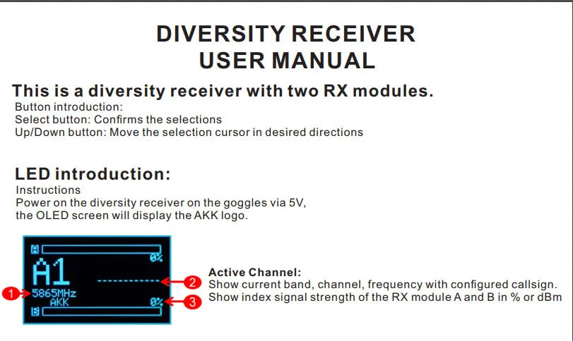 AKK diversity Receiver - Built-in Low Power Buzzer with two RX modules For Fatshark Goggles 5 AKK diversity Receiver, the diversity receiver has two RX modules . the goggles are powered via 5V