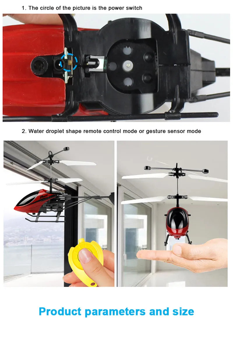 Mini Quadcopter drone, the circle of the picture is the power switch Water droplet shape remote control mode or gesture sensor