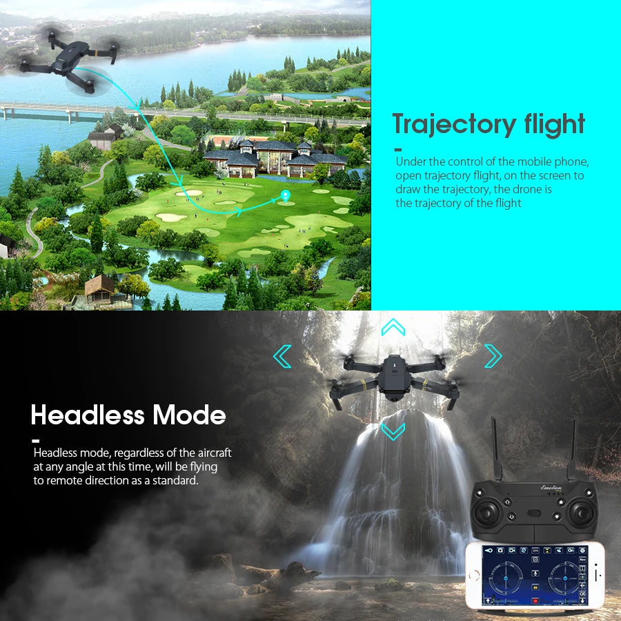 Eachine E58 Drone, trajectory flight underthe control of the mobile phone,on the screen to
