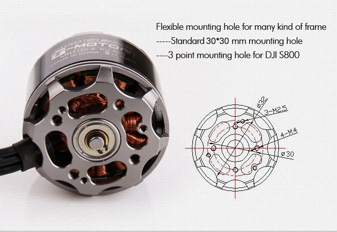 T-motor MN4120 KV400 Brushless Motor Max Thrust 4.3KG for RC Helicopters Drone 18 T-motor, Standard 30*30 mm mounting hole -5-3 mounting hole for DJI S800 point