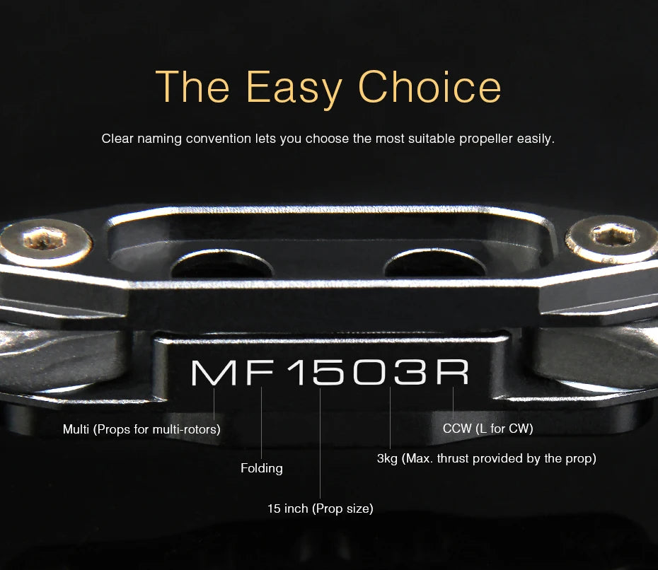 Easy Choice Clear naming convention lets you choose the most suitable propeller easily . MF