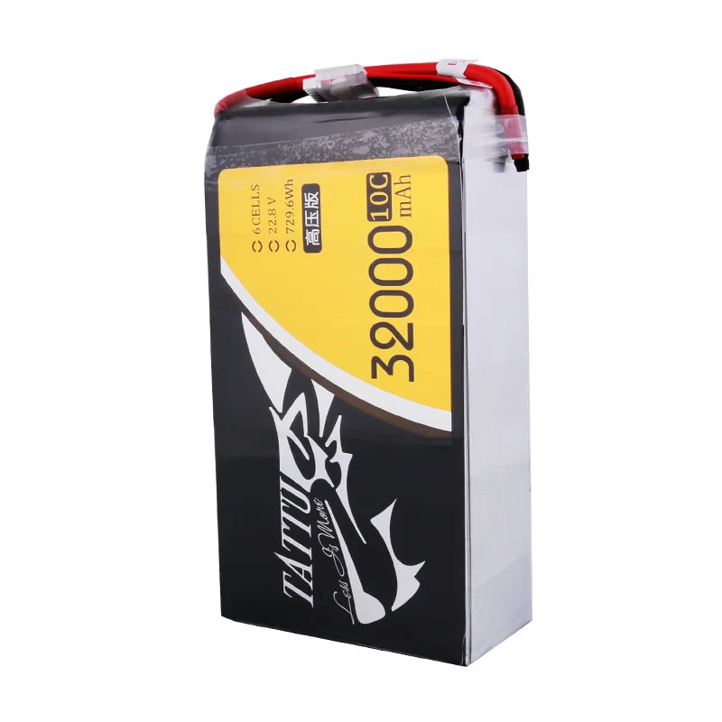 TATTU 6S HV 22.8V 32000mAh LiPO Battery, Tattu 32000mAh 6S LiPo battery, features 22.2V and 10C discharge rate.