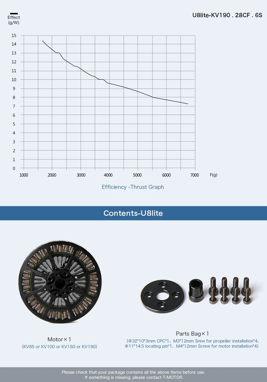 T-motor U8 Lite KV190 Motor - Ultra-light Max Thrust 7KG Silver Winding FOC ESC For UAV RC Quadcopter RC Rotor 21 T-motor U8 Lite KV