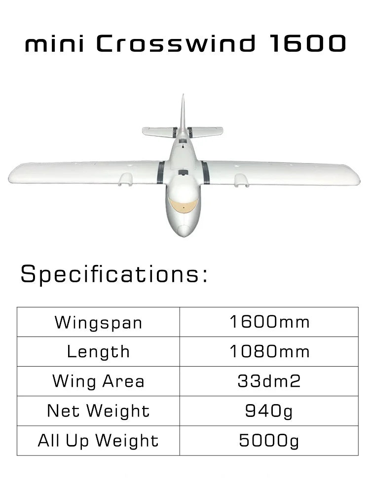 mini Crosswind 1600 Specifications: Wingspan 1600mm Length 108Omm