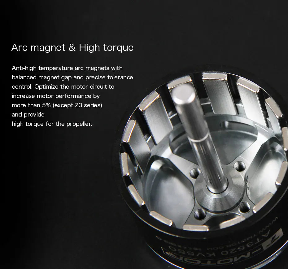 T-MOTOR, Arc magnet & High torque provide high torque for the propeller . OZSE