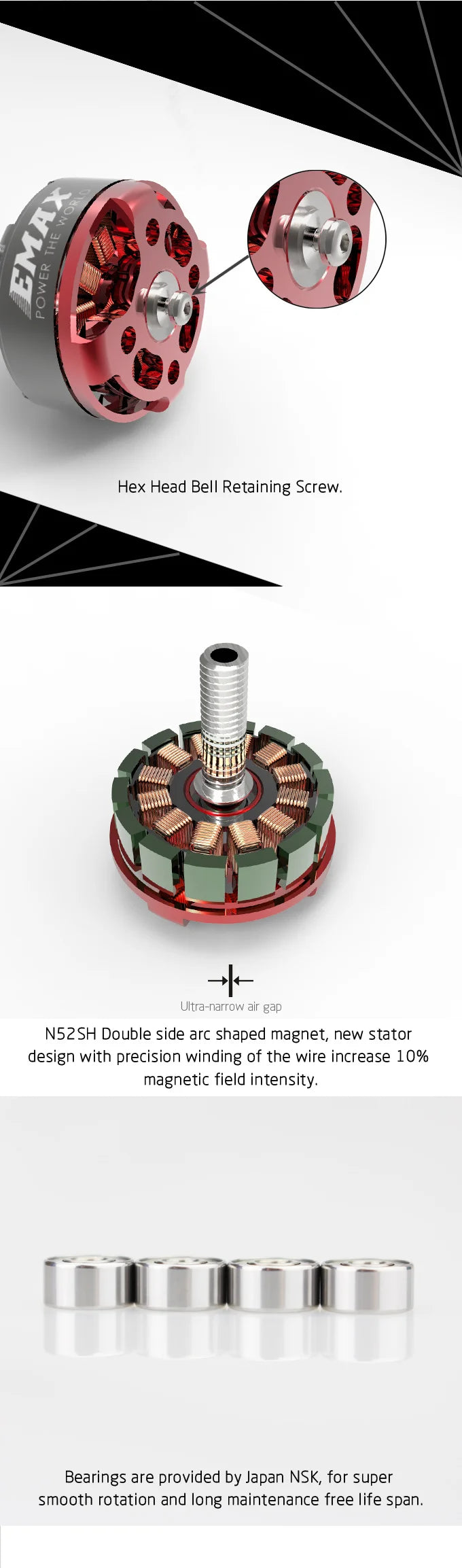 Emax RS2205 S Motor, NSZSH Double side arc shaped magnet, new stator design with precision wind