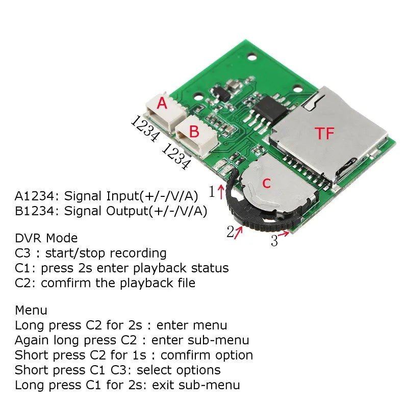 Micro DVR VCR Module Mini Video Recorder Support Record Playback 32G TF Card For FPV Monitor Indoor FPV Racing