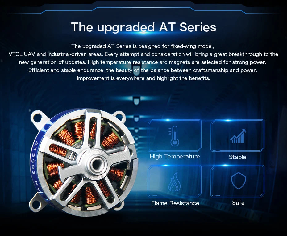 T-MOTOR AT2303 Short Shaft - KV1500/1800/2300 524g Thrust Brushless Motor for F3P racing fixed wing rc drone 8 T-MOTOR, the upgraded AT Series is designed for fixed-wing model;, VTOL UAV and