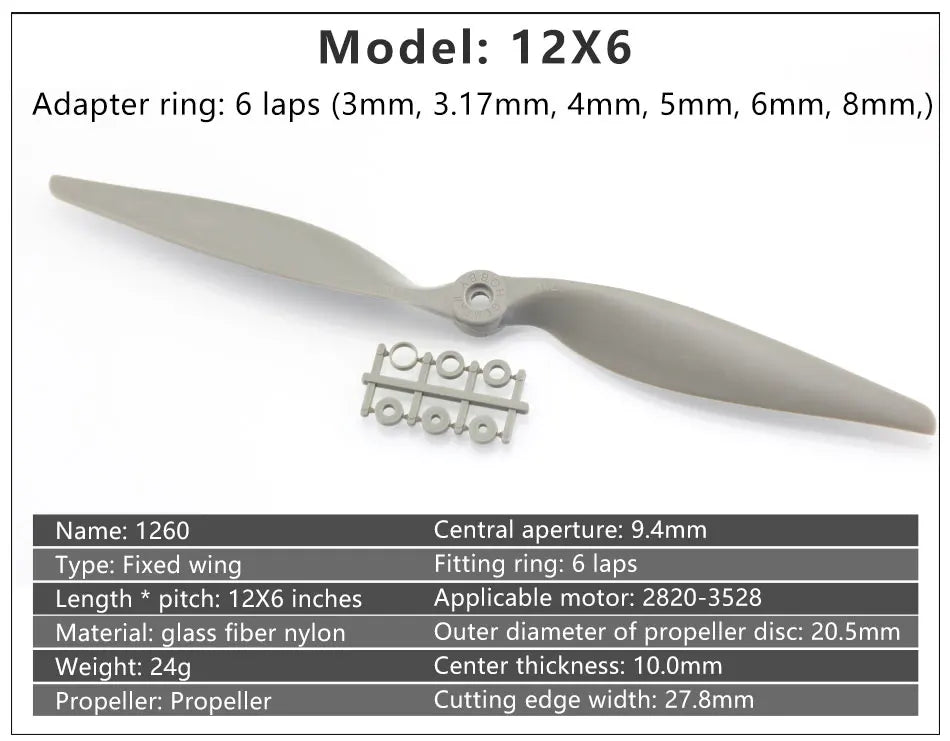 2/4PCS Gemfan Apc Nylon Propeller, 1260 Adapter 6 laps (3mm, 3.17mm, 4mm, S