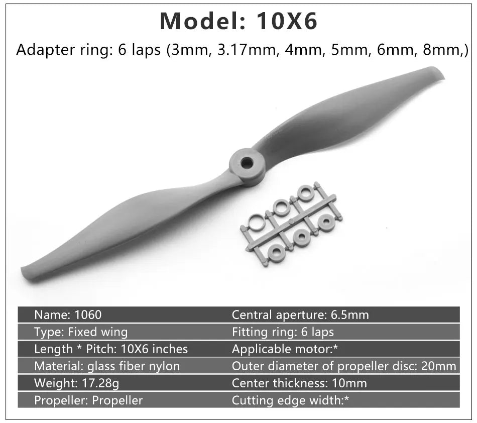 Gemfan Apc Nylon Propeller, 1060 Adapter 6 laps (3mm, 3.17mm, 4mm, S
